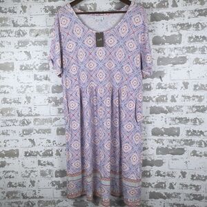 J.Jill Babydoll‎ Dress Sz XL Moroccan Medallion Soft Stretch Pockets